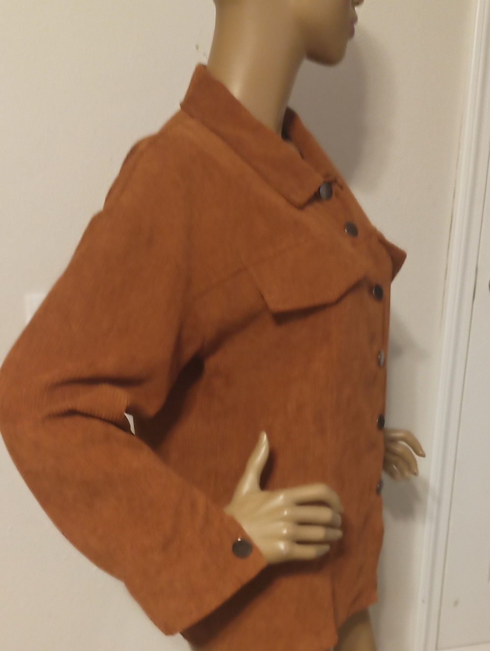 Rust Corduroy Button-Up Shacket - Picture 3 of 6